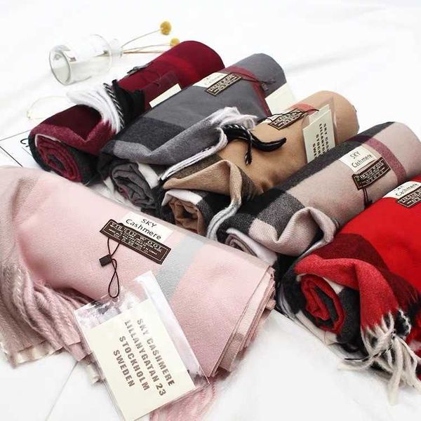 

winter and autumn b urbbery scarf online store barbed cashmere scarf korean edition warm shawl couple versatile neckband tassel thickened, Blue;gray
