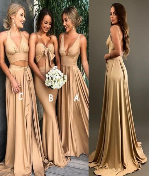 

gold bridesmaid dresses with slit 2018 a line v neck long boho country beach maid of honor gowns plus size wedding guest wear4634861, White;pink
