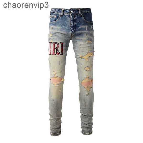 

jeans men designer letter brand white black rock revival trousers biker pants man pant broken hole embroidery size 28-40 quality top, Blue