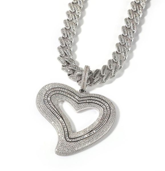 

new trendy yellow white gold plated bling cz large size heart pendant necklace for men women fashion bar dj hip hop jewelry7962450, Silver