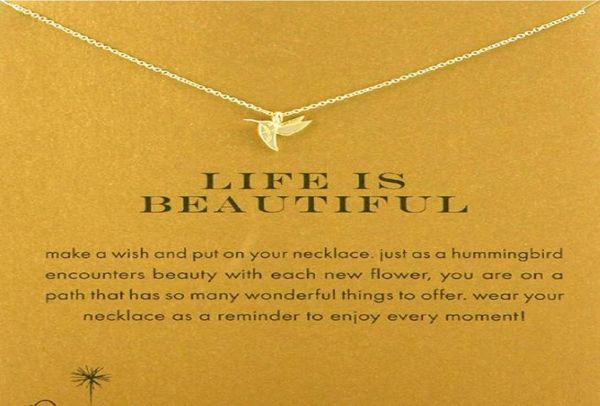 

with card cute dogeared necklace with hummingbird life is beauiful silver and gold color no fade and 897414