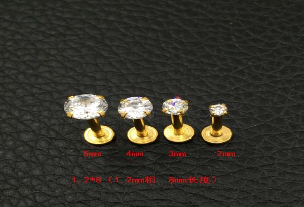 

crystal cz gem lip stud gold labret tragus earrings 316l stainless steel zircon lip nail medical steel nails round 2mm 3mm 4mm5624702, Black