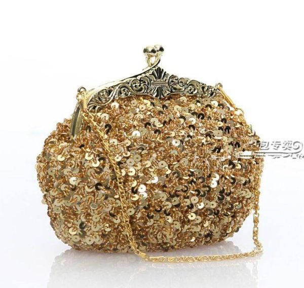 

ladys sequin beaded gold vintage party evening handbag clutch wedding bridal handbag3148099, Black