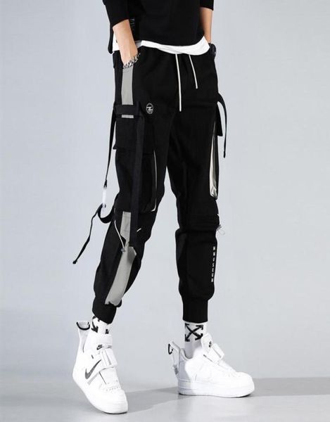 

fashion men ribbons color block black pocket cargo pants harem joggers harajuku sweatpant hip hop trousers sweatpants5810812