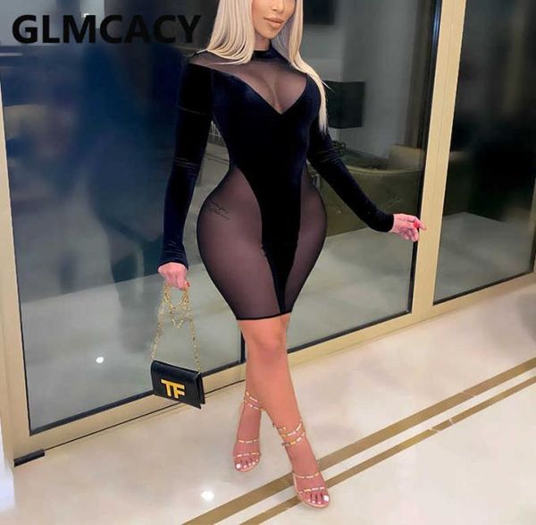 

women long sleeve mesh insert bodycon dress party club mini dresses 2107026803155, Black;gray