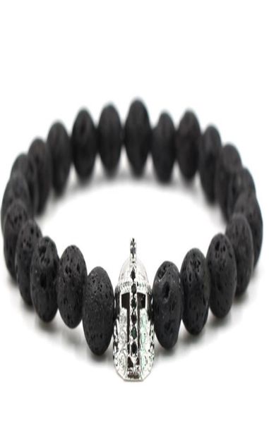 

10mm cg53 elastic adjusted nature black stone volcanic lava bead micro pave spartan helmet cz cubic zirconia bracelet8149545