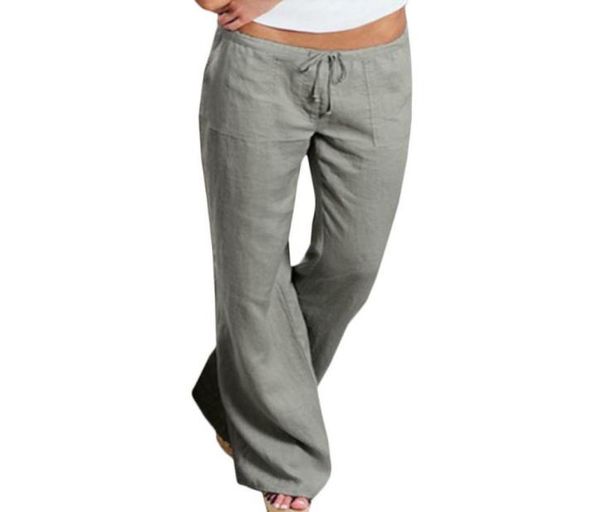 

women high waist elastic linen trousers female straight casual pants loose long wide leg trousers1600384, Black;white