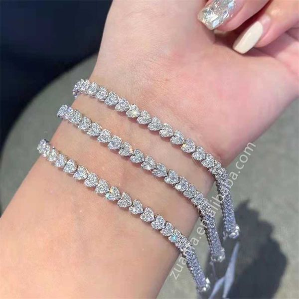 

unique design iced out 4mm/5mm heart moissanite diamond 925 sterling silver tennis bracelet