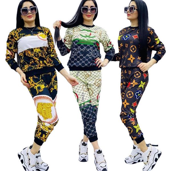 

2023 brand designer women letter tracksuits fall winter 2 piece set long sleeve hoodies+pants pullover sports suit fashion outfits crew neck, Gray