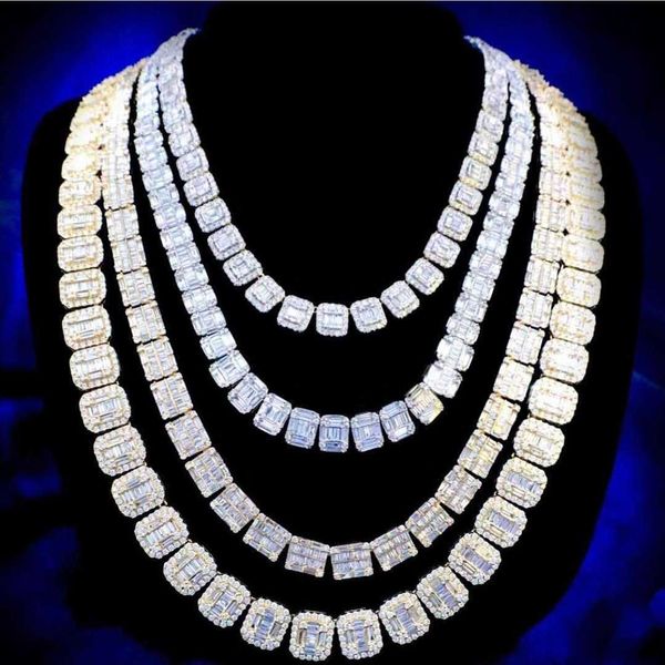 

bling jewelry hip hop iced out vvs moissanite sterling silver 925 baguette diamond women necklace