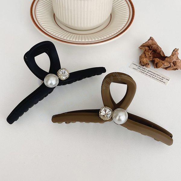 

new 13cm korean woman extra large coat hanger design hair claw barrettes girls fashion pearl diamond hair clips hair accessories, Slivery;white