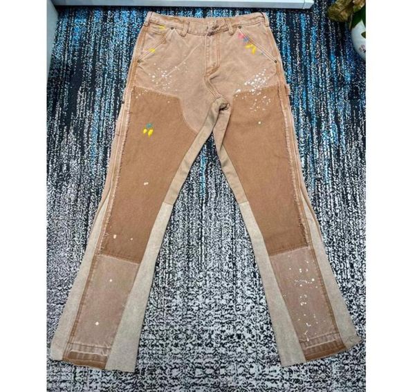 

spring summer men039s splash ink graffiti horn retro deconstructed stitching overalls pants32438344877030, Black;brown