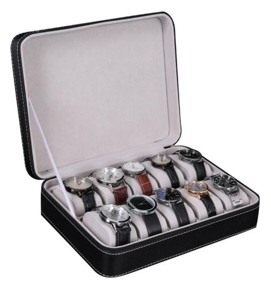 

10 slot watch box storage boxes display case jewelry organizer with 10 removable watch pillow velvet lining zipper closure synthet7432922, Black;blue