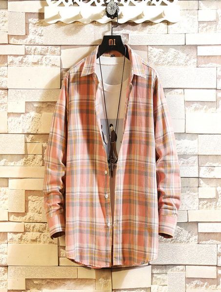 

men new fashion flannel plaid shirt slim fit casual long sleeve sanding shirt male harajuku streetwear shirts plus size 6266443, White;black