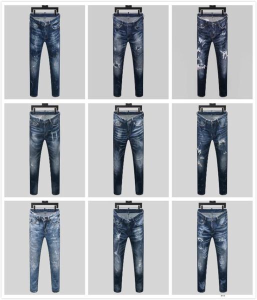 

mens denim jeans denim black ripped pants version skinny broken h3 italy style bike motorcycle rock revival1463603, Blue