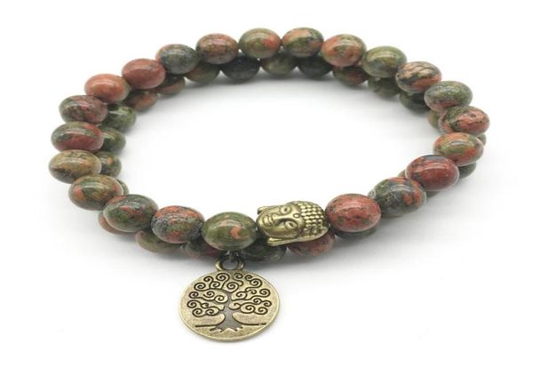 

sn1275 tree of life buddha bronze charm bracelet set vintage design unakite bracelet natural stone jewelry3088090, Black