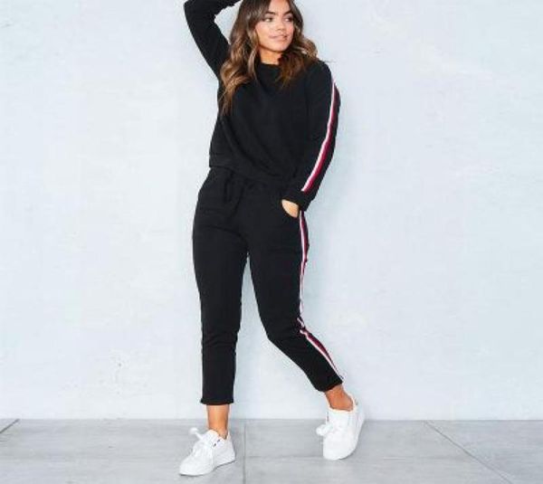 

2 piece set women casual kpop striped sweatshirt cotton pants workout suit ladies female tracksuit two piece set pcs streetwear2509643828, Gray