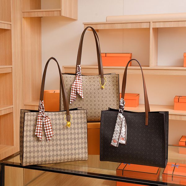 

factory wholesale ladies shoulder bags 3 colors large capacity classic rhombic handbags leisure color matching leather tote bag sweet bow ri, Black;red