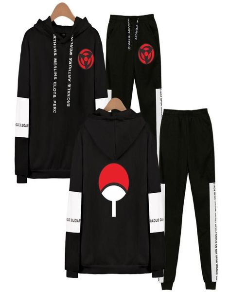 

autumn winter anime hoodies sweatshirt + sweatpants suits men women harajuku hip hop uchiha hatake uzumaki two piece set y2007064015487, Black