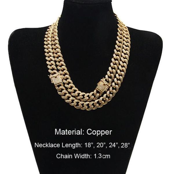 

real copper casting diamond miami cuban link necklace hip hop iced out bling jewelry men curb side latch clasp chian 14639982, Silver