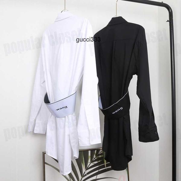 

waist wang alexander elastic waistband blouse for womens designers letter and shirt dress girl button up skirt black white new fashion sml