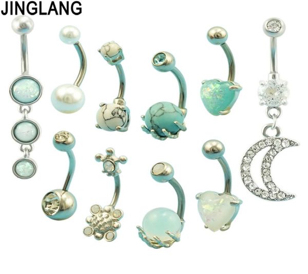 

jinglang exquisite 10pce set of imitation opal hand grasping belly button ring piercing jewelry belly button nails body jewely2791884, Silver