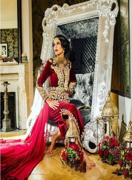 

lorie caftan karakou algerien formal prom dresses with long sleeve 2020 burgundy velvet gold lace mermaid peplum occasion evening 2479149, Black;red