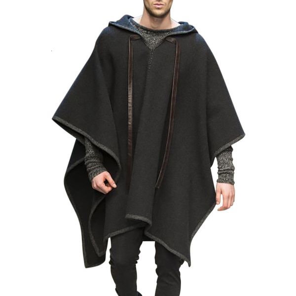 

men's trench coats mens jackets windproof cloaks shawls capes thicken warm woolen irregular long poncho streetwear fashion 230804, Tan;black
