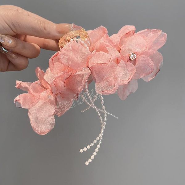 

large size flower hair clip claws hair crab for girls barrettes hairpins women summer fashion ornament hair accessories, Slivery;white