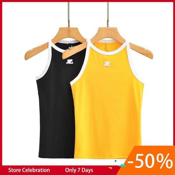 

2023 spring new letter embroidery contrast color slim fit t-shirt y2k ribbed sleeveless tank for women, White