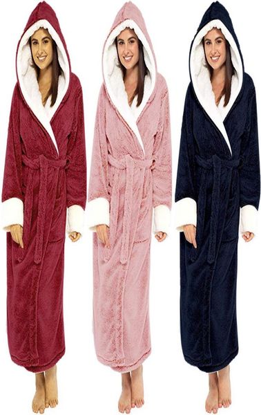 

shawl bathrobe home clothes long sleeved robe women winter plush lengthened shawl bathrobe home clothes peignoir polaire femme6221830, Black;red
