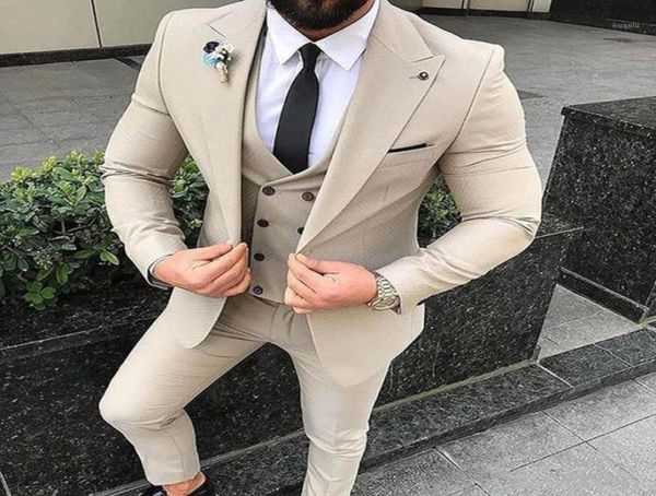 

slim fit beige 3 piece suit men wedding tuxedos bridegroom groomsmen suits men business party prom blazerjacketpants tievest15412117, White;black