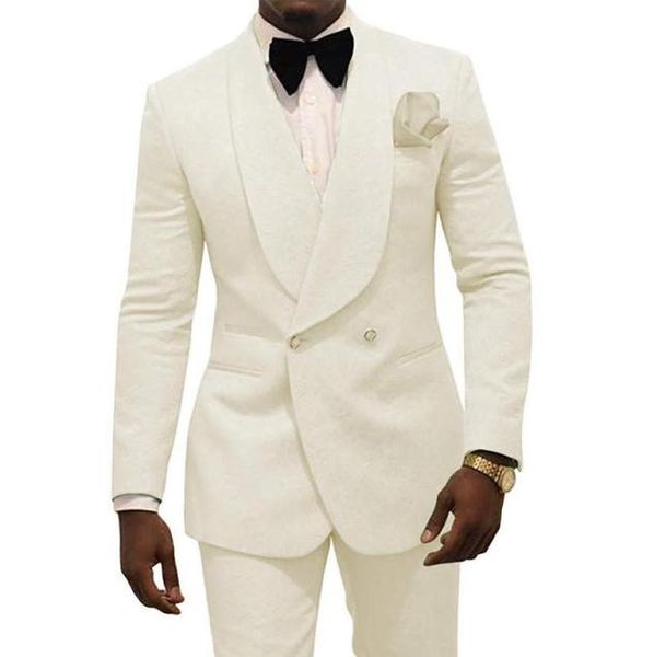 

men039s suits blazers ivory jacquard groom tuxedos double breasted men shawl lapel 2 pcs groomsmen fashion jacket with pants 1250867, White;black