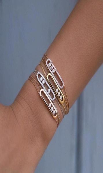 

luxury brand real 925 sterling silver chain three move stones double chain bracelet with activity zircon women fashion jewelry31765923303, Black