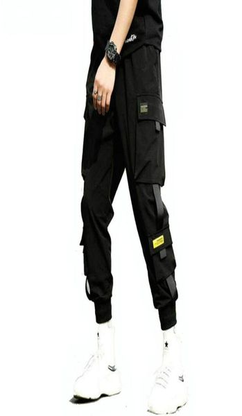 

men039s pants streetwear hip hop black harem men elastic waist punk with ribbons casual slim jogger trousers8133367