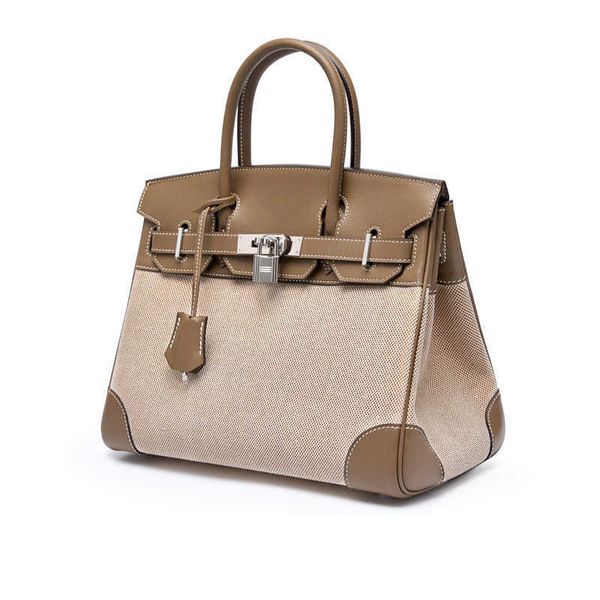

evening bags h ermes brikiss for women hand sewn wax thread layer cowhide splicing canvas handbag direct broadcast style high texture bag f