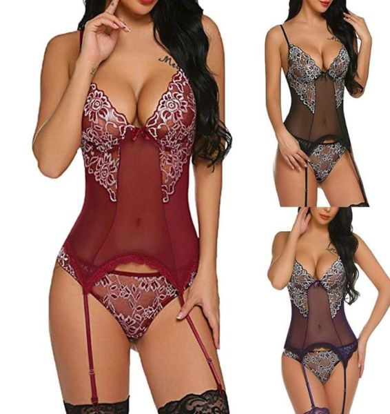 

women039s sleepwear lingerie womens lace leotard jumpsuit vneck sleeveless backless bandage stretch bodysuit underwe5011188, Black;red