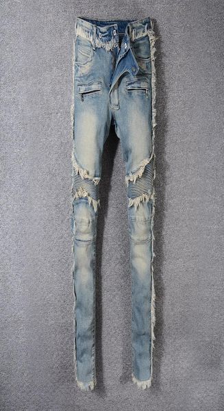 

2021 mens jeans distressed motorcycle biker designer pants skinny slim ripped hole letter brand hip hop denim pants7189467, Blue