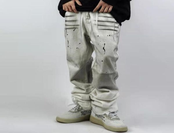 

gradient retro white mens jeans streetwear straight oversized ripped casual denim trousers7783766, Blue
