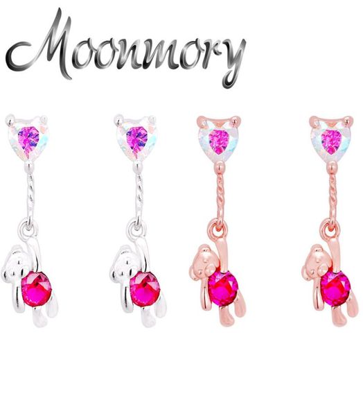 

whole 925 sterling silver cute pink cz love heart stud earring for women girl crystal bear hanging earrings jewelry8432739, Golden;silver