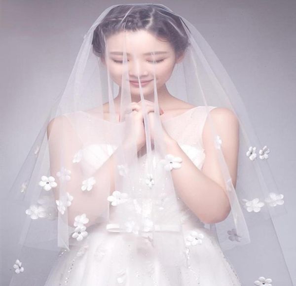

pretty white petal long cathedral bridal veil floral appliques wedding veils8922623, Black