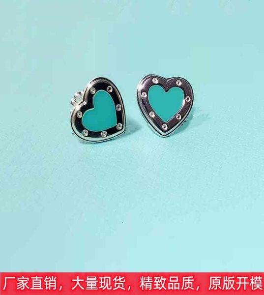 

enamel love earrings female blue heart-shaped small peach heart diamond net red same9298138, Golden