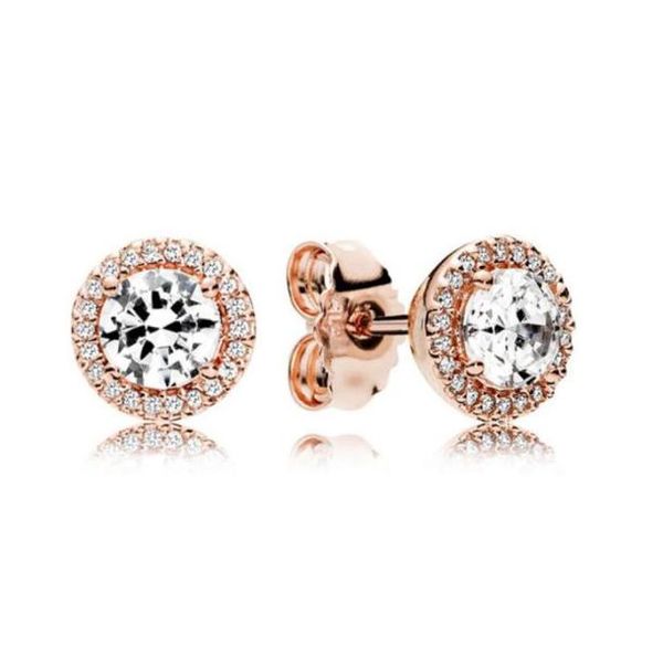 

18k rose gold classic elegance stud earrings original box for pandora 925 sterling silver round sparkle luxury designer stud earri3985625, Golden;silver