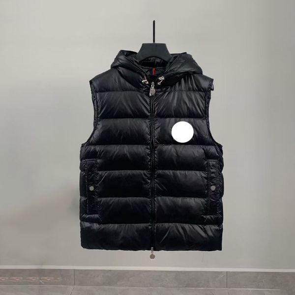 

monclairer chest flocking badge mens down vest hooded drawstring men gilet autumn winter fashion casual down vest asian size m--3xl, Black;white