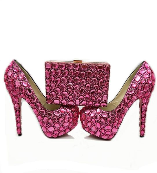 

fuschia crystal wedding party shoes with clutch 14cm high heel platforms bridal wedding party shoes and bag sets bridesmaid shoe7361940, Black
