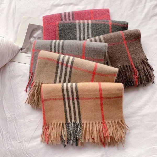

winter and autumn b urbbery scarf online store scarf women's new tassel plaid imitation cashmere warm thickened long dual purpose versa, Blue;gray