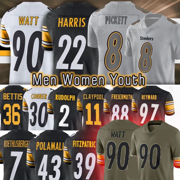 

8 kenny pickett pittsburghs steeleres steelers''22 najee harris football jerseys cameron heyward t.j. watt pat freiermuth mitch tr, Black;red