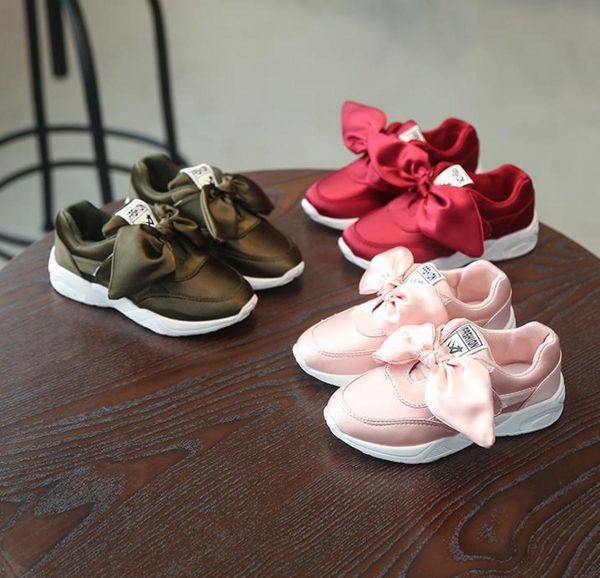 

new brand bowknot kids casual shoes fashion children pu leather autumn flat girls princess sneakers soft soles8230273, Black;red