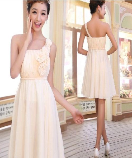 

style classical one shoulder empire aline bridesmaid gown short evening dress8980176, White;pink