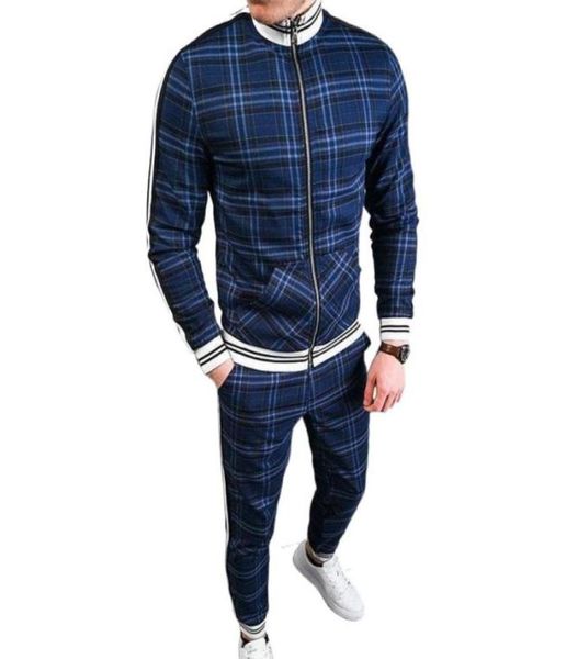 

men039s tracksuits men039s tracksuit fashion plaid man sets trendy brand casual sportswear spring autumn jacket pants 2 piec6088082730067, Gray